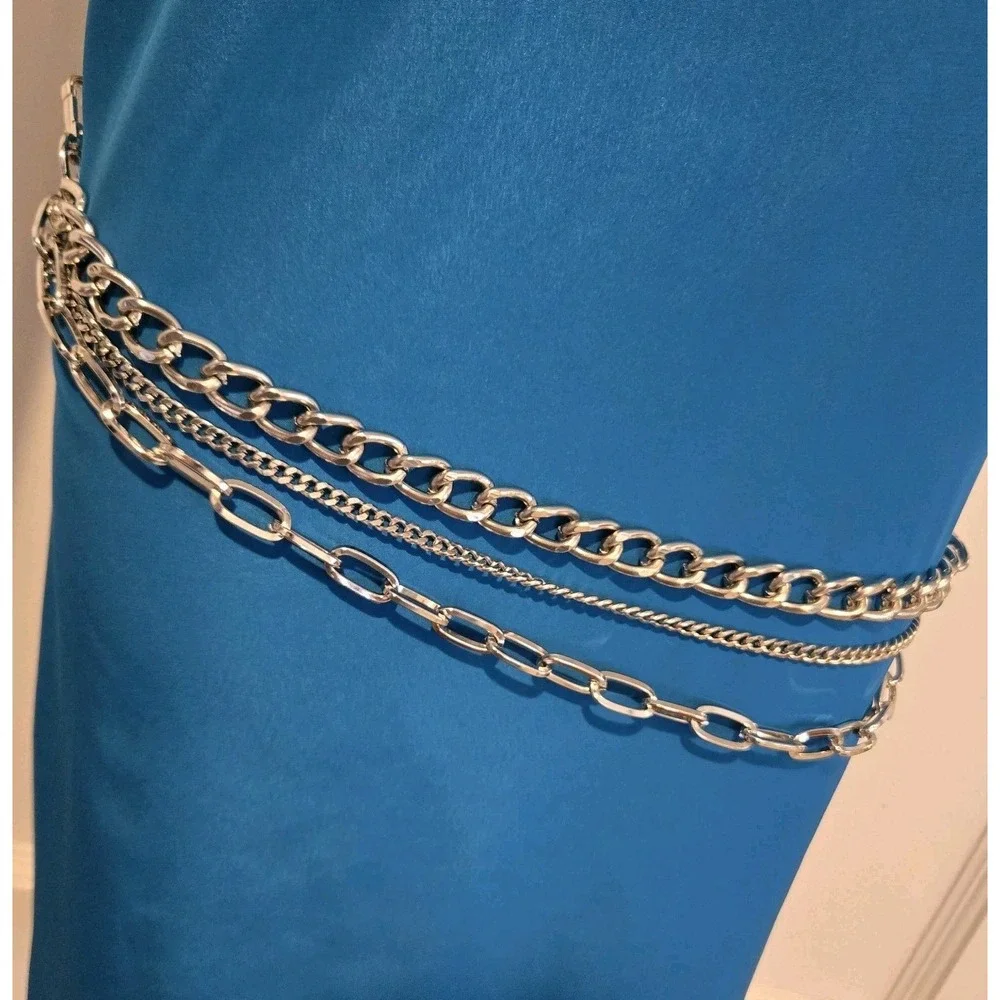 Steve Madden Women's Silver 3 Strand Layered Belt Adjusts To Fit Size 29